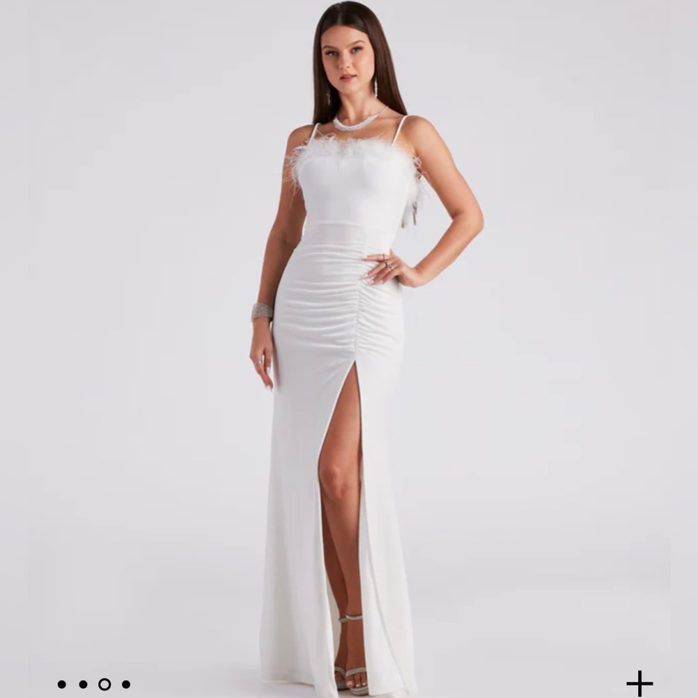 Jaime Feather Trim Velvet Mermaid Dress | Windsor dress